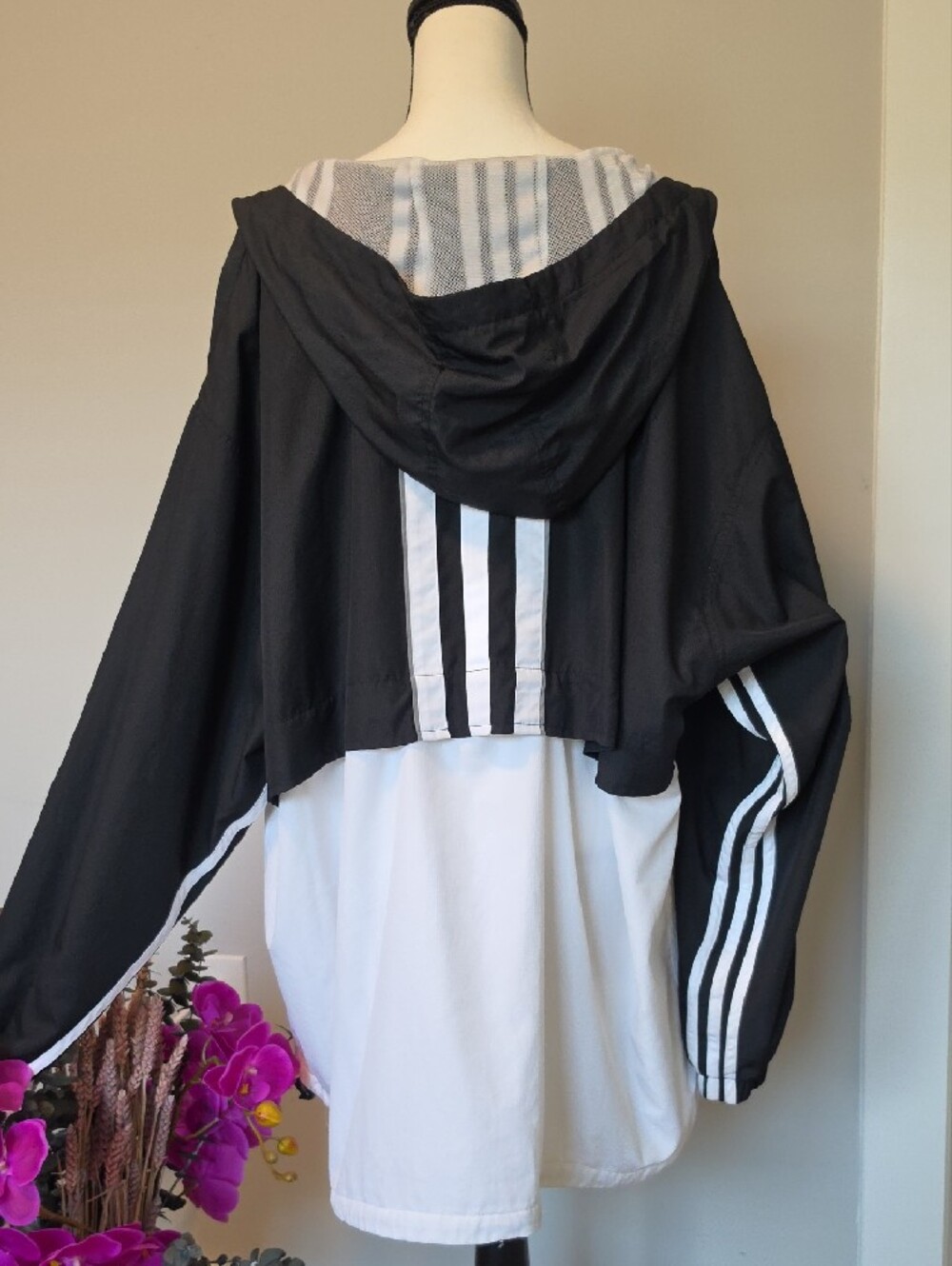 Adidas Black and White Hooded Pullover Windbreaker - Picture 4 of 9